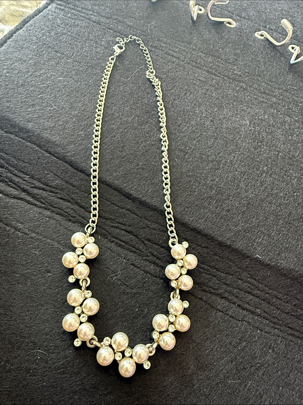 Classic Pearl Cluster Necklace - Cream Pearls on Silver Tone Chain